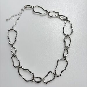 "SHB" Silver Tone Hammered Metal Disc Bib Necklace